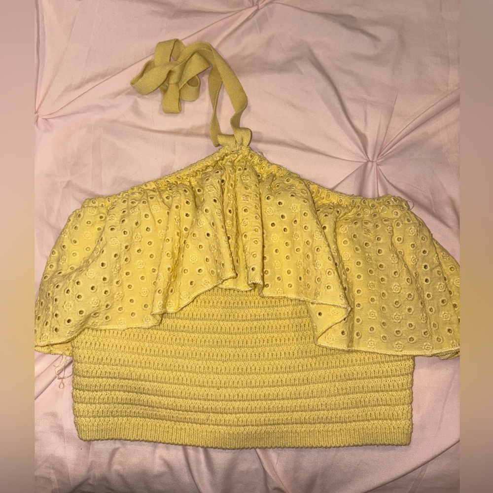 Zara Yellow Ruffled Smocked Crop Top